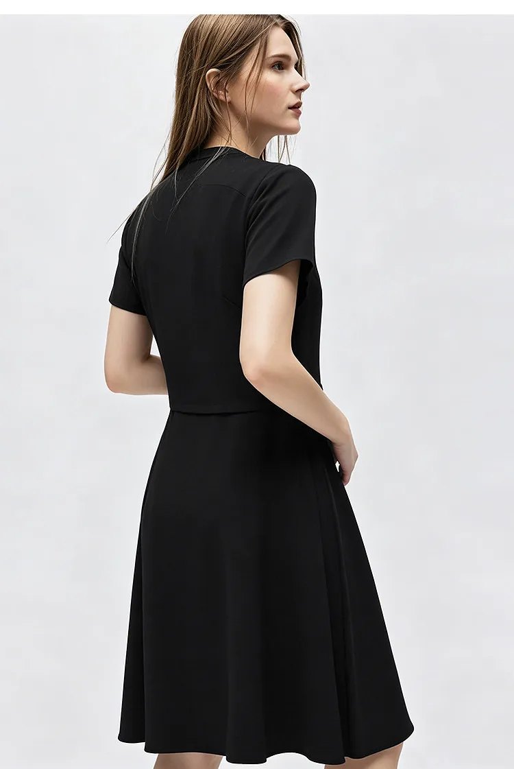 Amii Women's Casual Dresses 2026 Summer New Lapel Zip Half Placket Fitted Waist Office Short Sleeve Midi Dress Women 12642146
