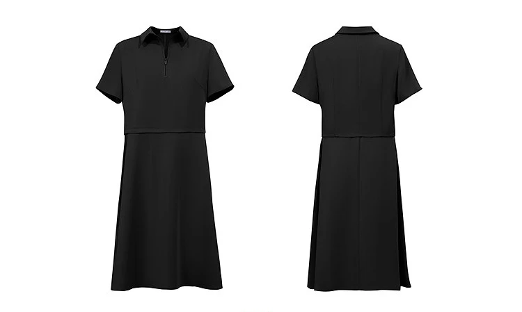 Amii Women's Casual Dresses 2026 Summer New Lapel Zip Half Placket Fitted Waist Office Short Sleeve Midi Dress Women 12642146