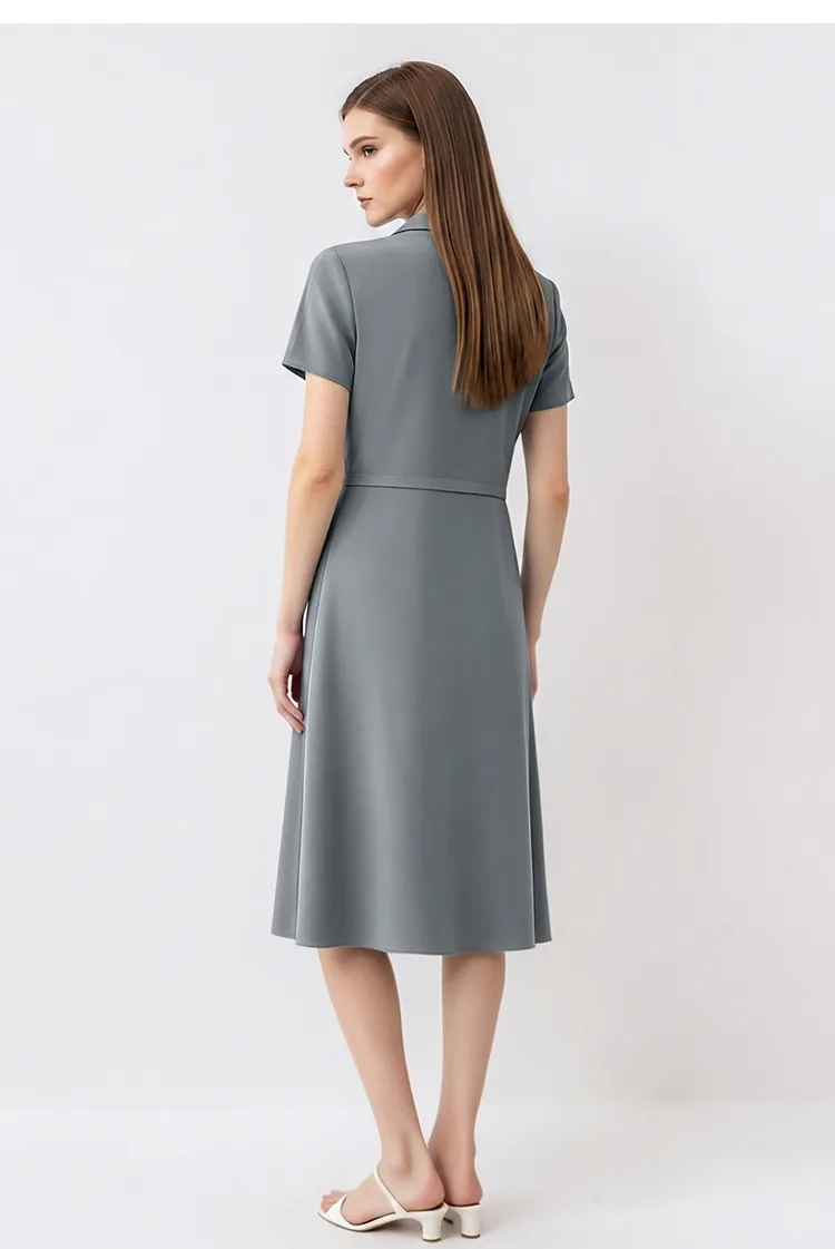 Amii Women's Casual Dresses 2026 Summer New Lapel Zip Half Placket Fitted Waist Office Short Sleeve Midi Dress Women 12642146