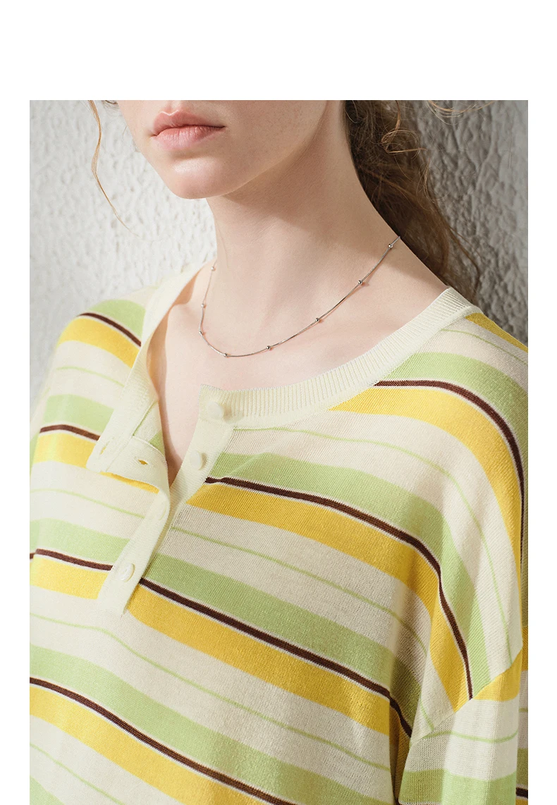 TOYOUTH Women's Linen Knit Top 2026 Autumn New Breathable Cloud Like Striped Intellectual Blouse