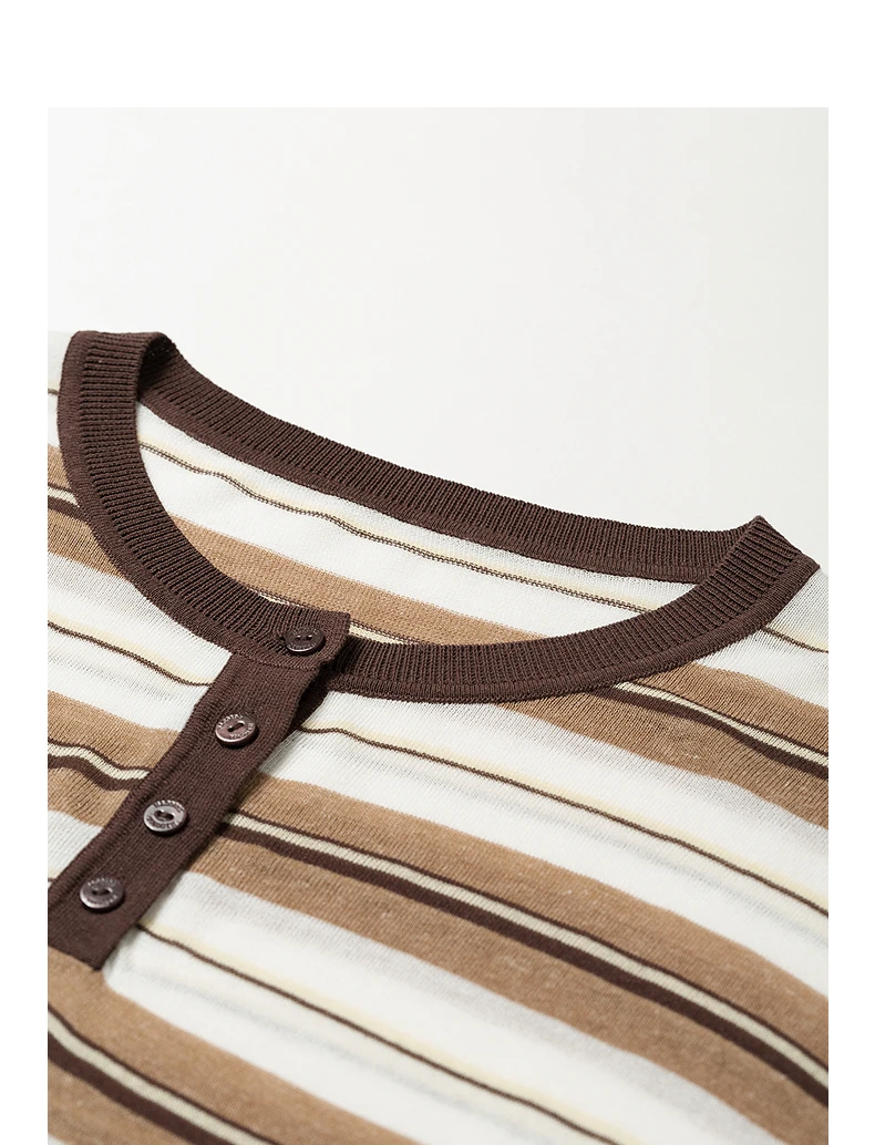 TOYOUTH Women's Linen Knit Top 2026 Autumn New Breathable Cloud Like Striped Intellectual Blouse