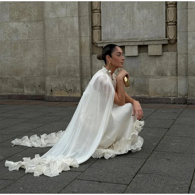 Women Solid White Ruffle Maxi Dress Fashion Lace Pleated Sleeveless Off-shoulder Long Dresses Lady 2026 Summer Holiday Robes Ne