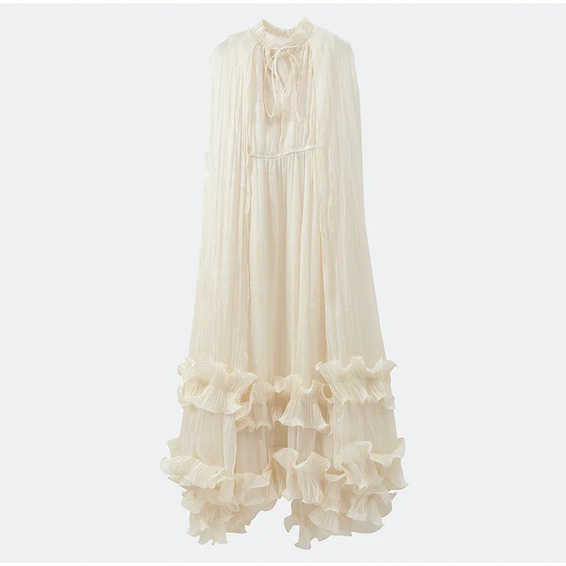 Women Solid White Ruffle Maxi Dress Fashion Lace Pleated Sleeveless Off-shoulder Long Dresses Lady 2026 Summer Holiday Robes Ne