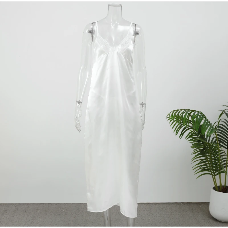 Women Solid White Ruffle Maxi Dress Fashion Lace Pleated Sleeveless Off-shoulder Long Dresses Lady 2026 Summer Holiday Robes Ne