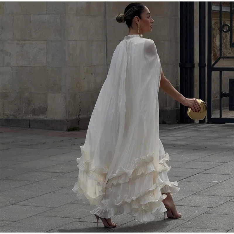 Women Solid White Ruffle Maxi Dress Fashion Lace Pleated Sleeveless Off-shoulder Long Dresses Lady 2026 Summer Holiday Robes Ne