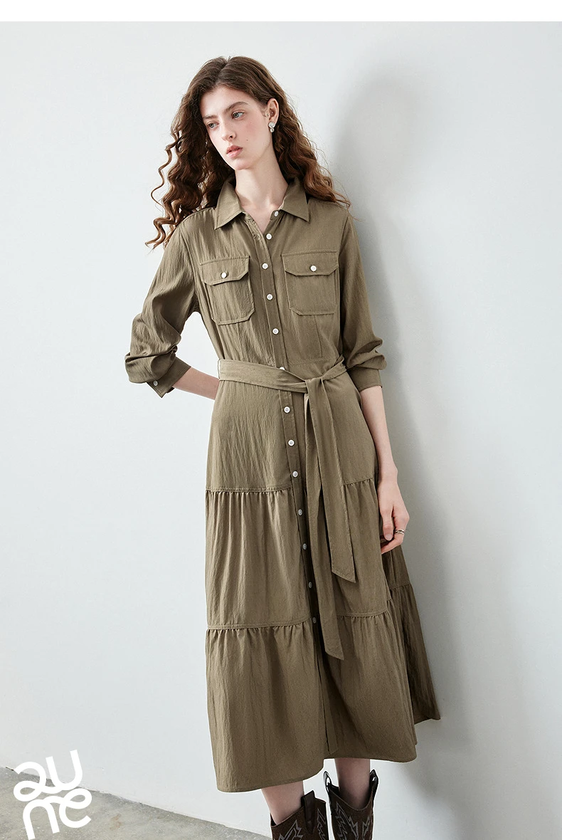 TOYOUTH Women's Light Utility Shirt Dress Fall 2026 Waist Cinched Slimming Office Commute