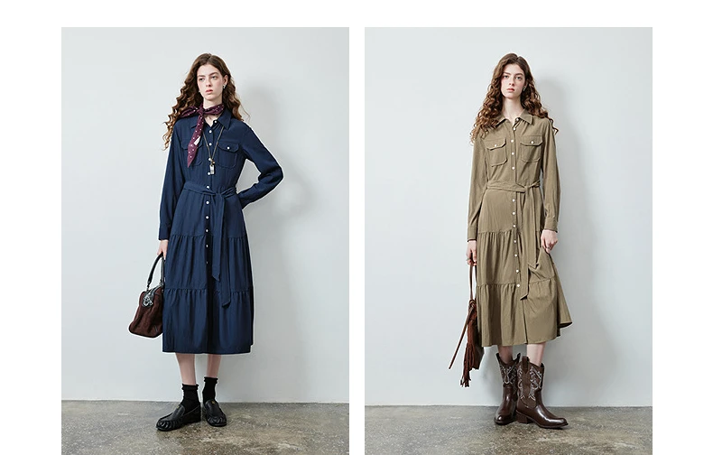 TOYOUTH Women's Light Utility Shirt Dress Fall 2026 Waist Cinched Slimming Office Commute