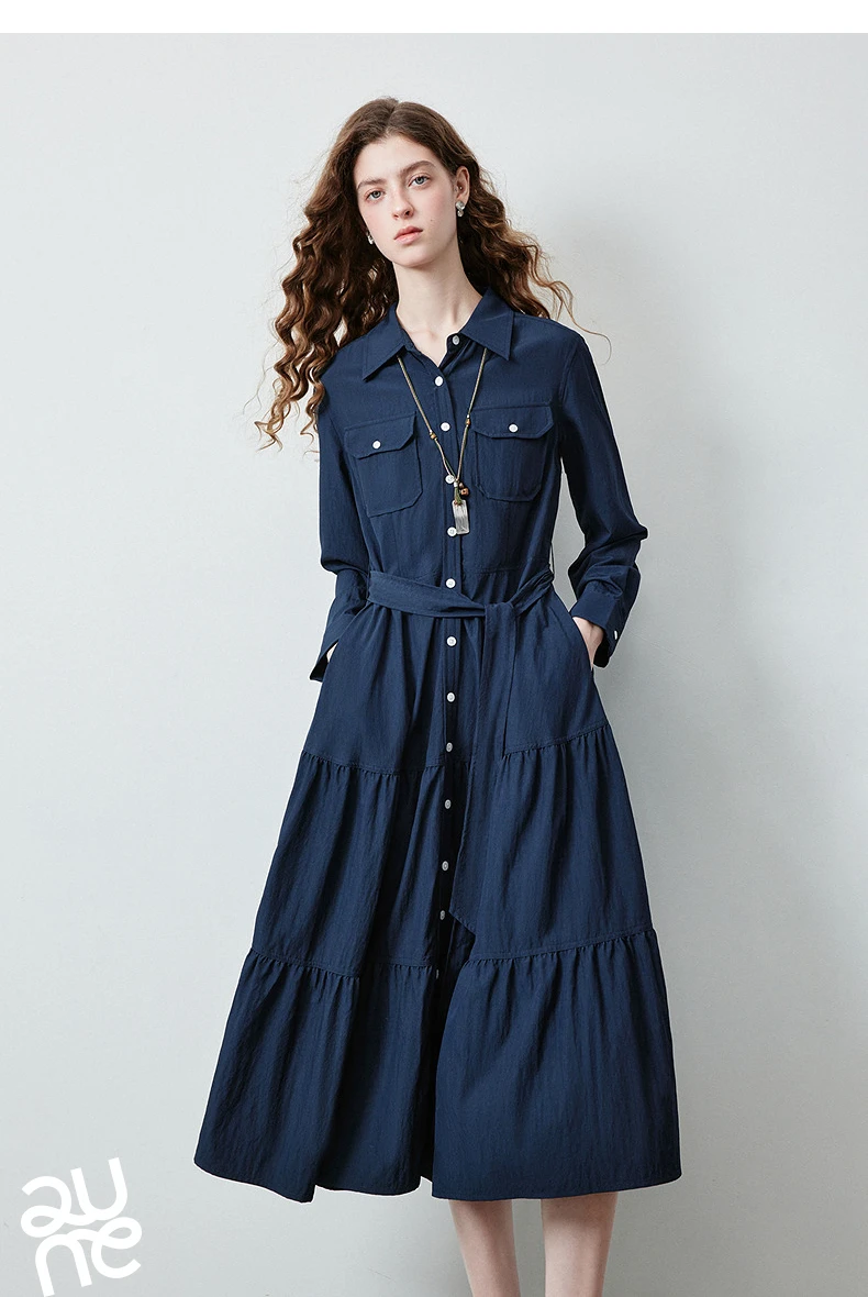 TOYOUTH Women's Light Utility Shirt Dress Fall 2026 Waist Cinched Slimming Office Commute