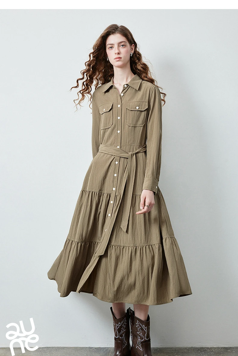 TOYOUTH Women's Light Utility Shirt Dress Fall 2026 Waist Cinched Slimming Office Commute