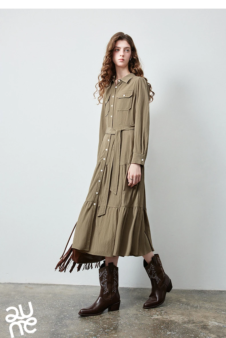 TOYOUTH Women's Light Utility Shirt Dress Fall 2026 Waist Cinched Slimming Office Commute