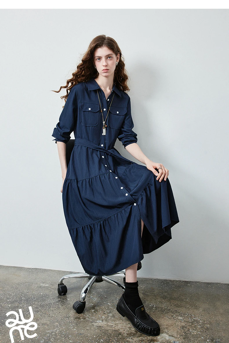 TOYOUTH Women's Light Utility Shirt Dress Fall 2026 Waist Cinched Slimming Office Commute