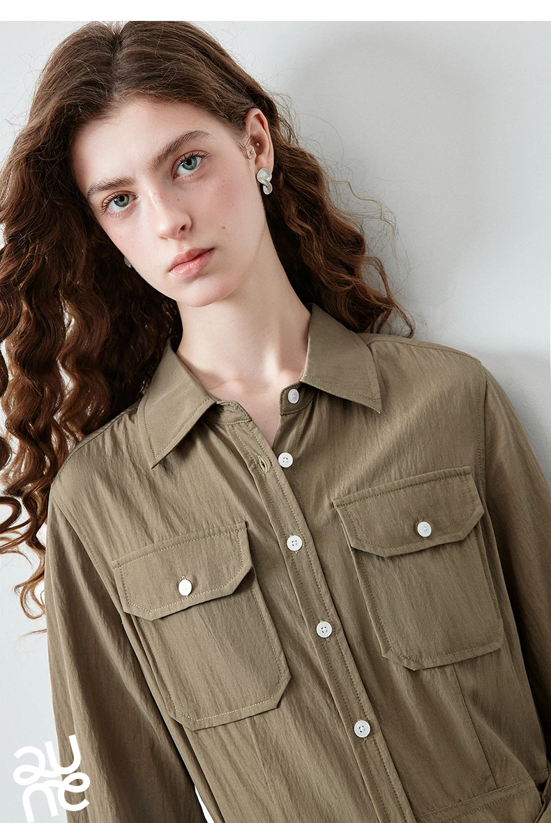 TOYOUTH Women's Light Utility Shirt Dress Fall 2026 Waist Cinched Slimming Office Commute