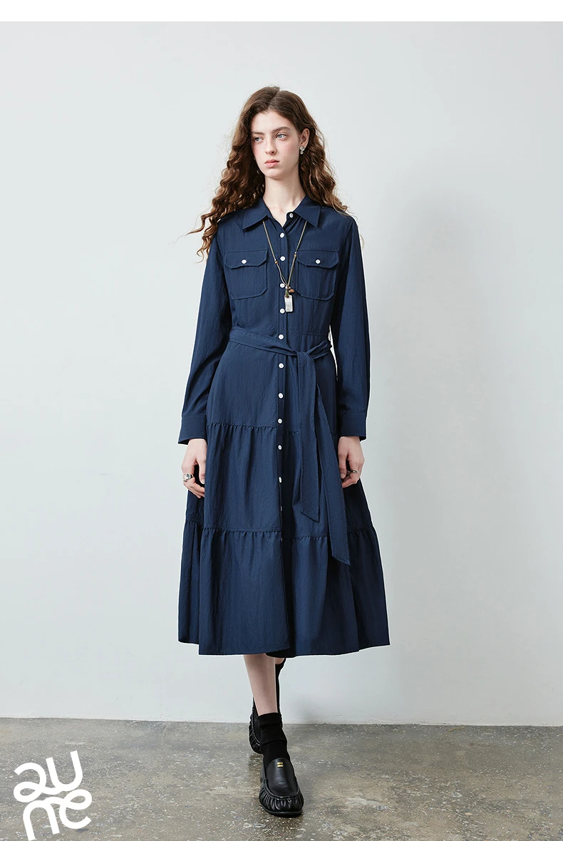 TOYOUTH Women's Light Utility Shirt Dress Fall 2026 Waist Cinched Slimming Office Commute