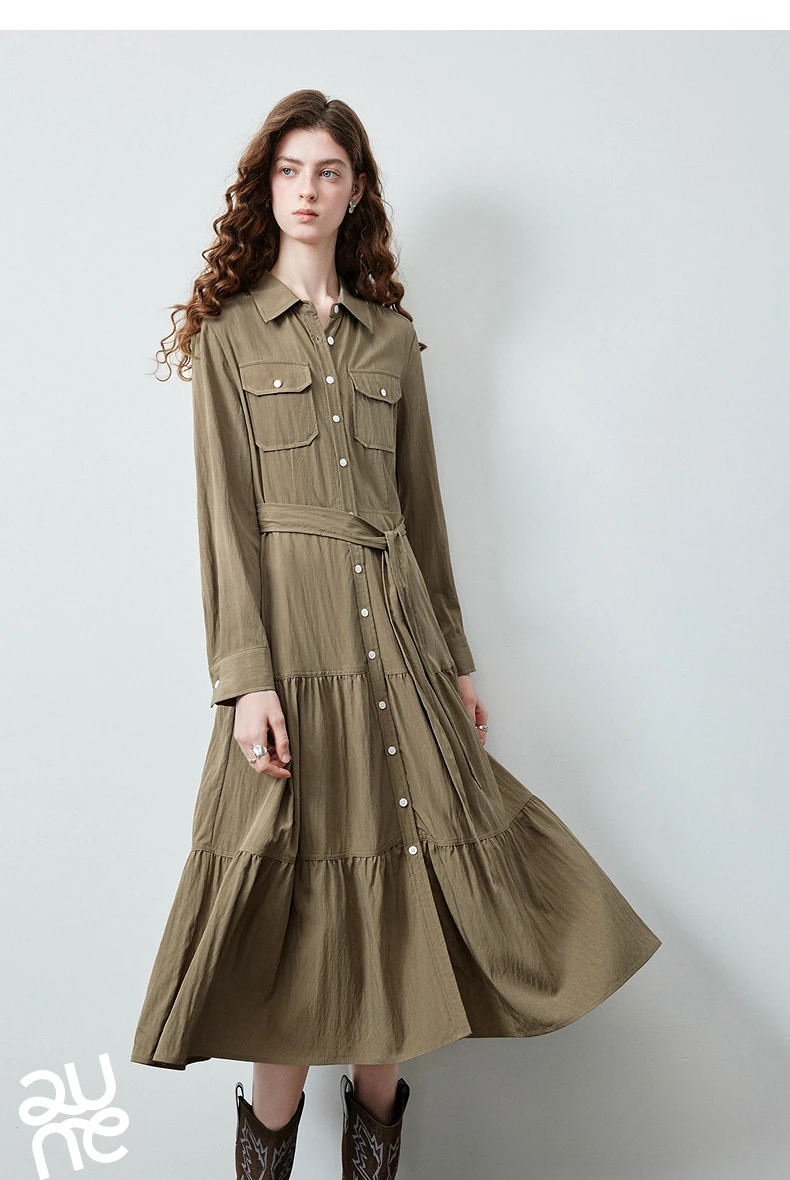TOYOUTH Women's Light Utility Shirt Dress Fall 2026 Waist Cinched Slimming Office Commute