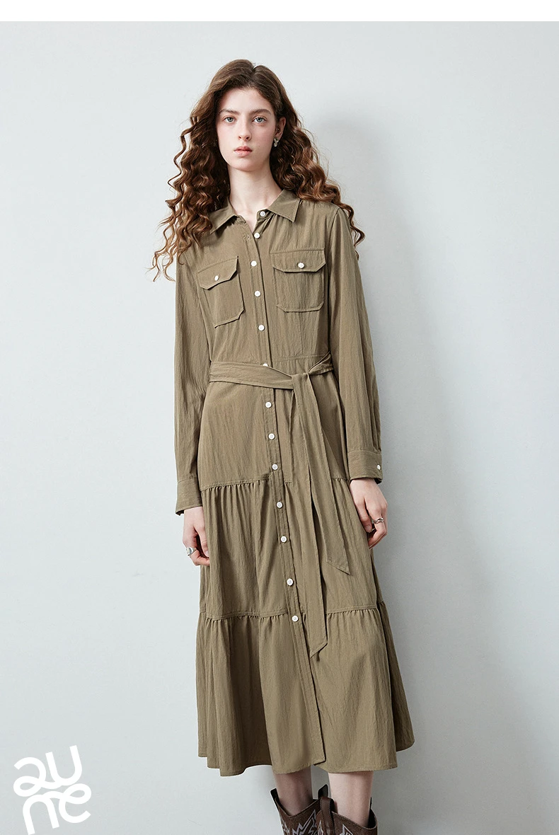 TOYOUTH Women's Light Utility Shirt Dress Fall 2026 Waist Cinched Slimming Office Commute