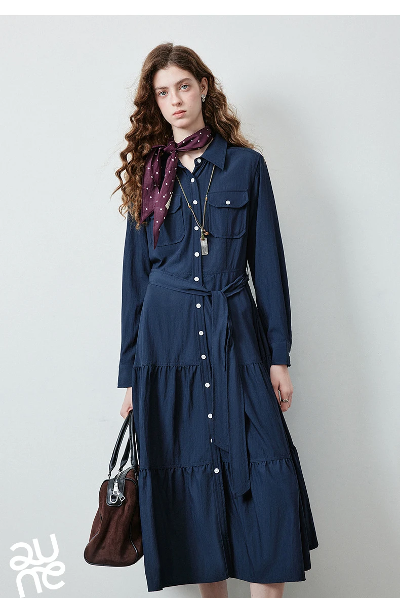 TOYOUTH Women's Light Utility Shirt Dress Fall 2026 Waist Cinched Slimming Office Commute