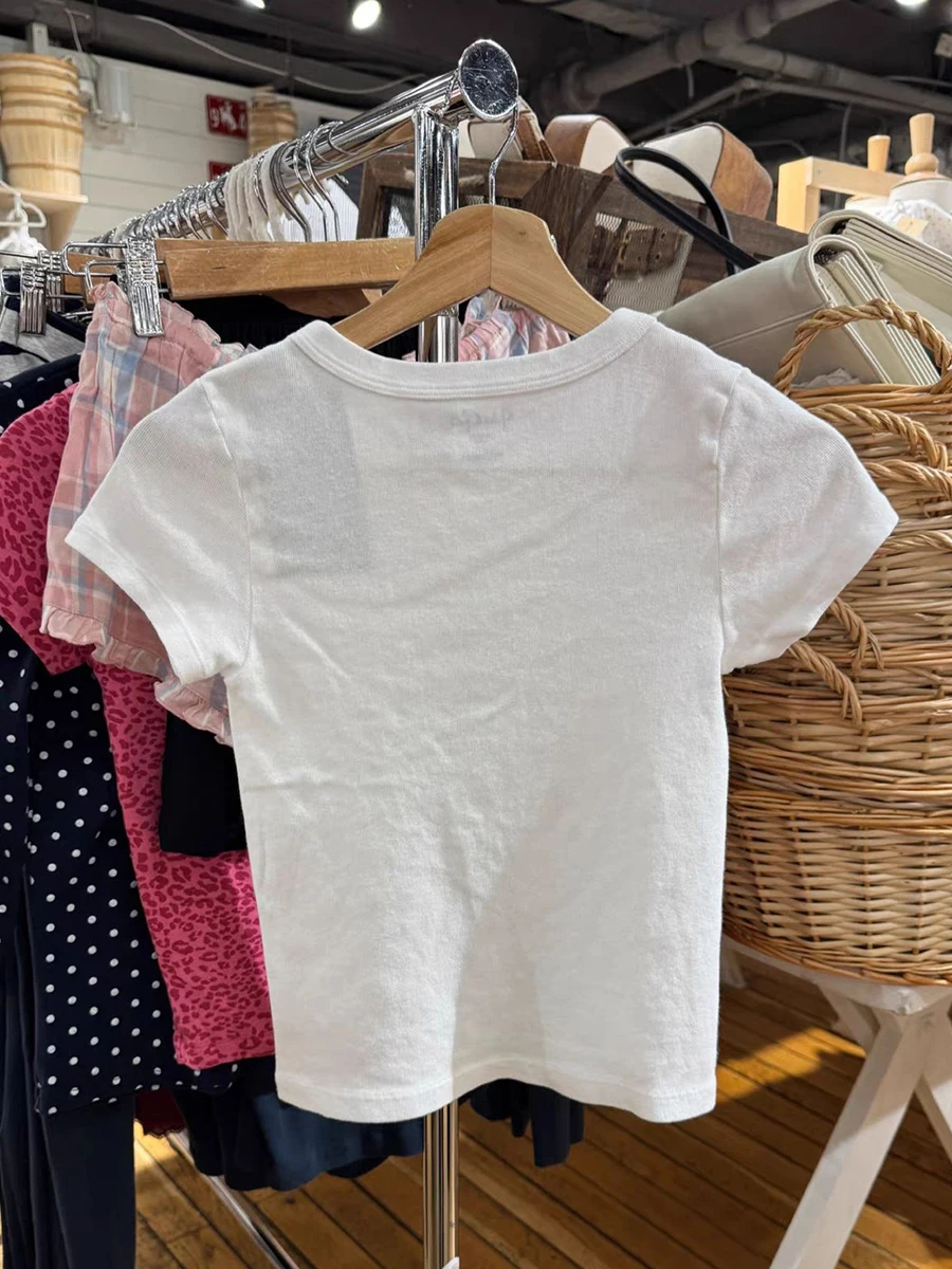 Letter Embroidery Slim Crop Top Women Summer O-neck Cotton Short Sleeve Tees Femme Casual Simple Sweet White Cropped Tshirts Y2k