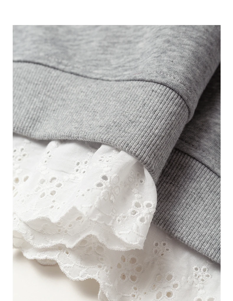 TOYOUTH Women's Sweatshirt 2026 Autumn New Floral Print Round Neck Loose Fake Two-Piece Lace Splicing Pullover Top