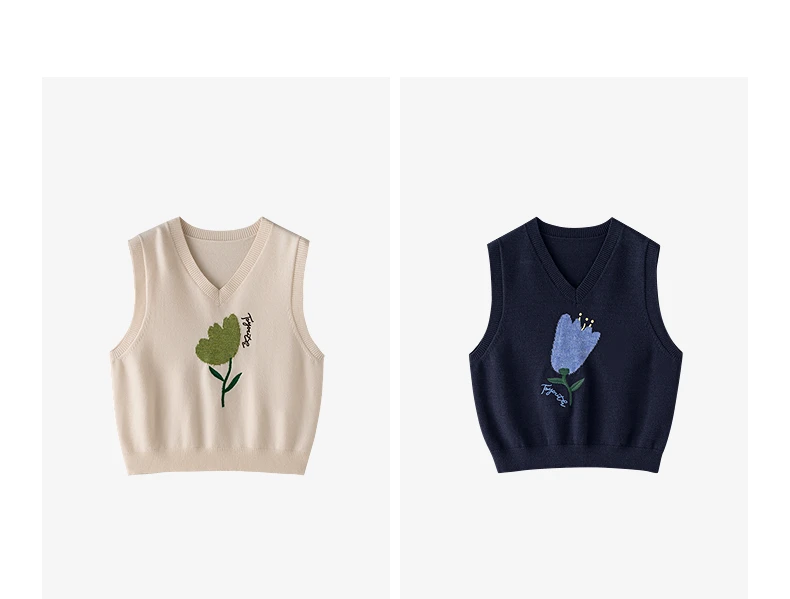 TOYOUTH Women's V Neck Knit Vest 2026 Fall New Arrival Botanical Jacquard Preppy Sleeveless Layering Top