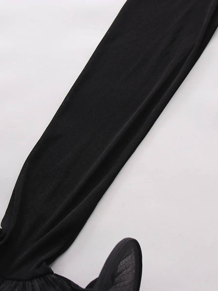 TWOTWINSTYLE Black Loose Spliced Folds Chic T Shirts for Women O Neck Long Sleeve Irregular Design T Shirt Female Summer Fashion
