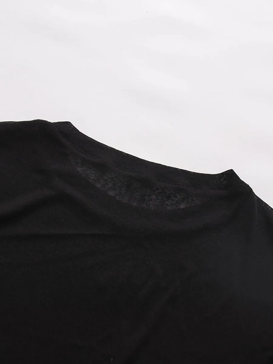 TWOTWINSTYLE Black Loose Spliced Folds Chic T Shirts for Women O Neck Long Sleeve Irregular Design T Shirt Female Summer Fashion