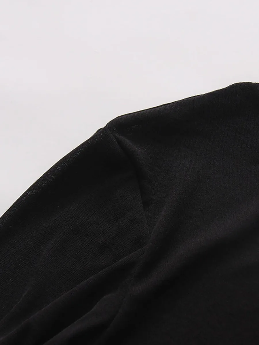 TWOTWINSTYLE Black Loose Spliced Folds Chic T Shirts for Women O Neck Long Sleeve Irregular Design T Shirt Female Summer Fashion