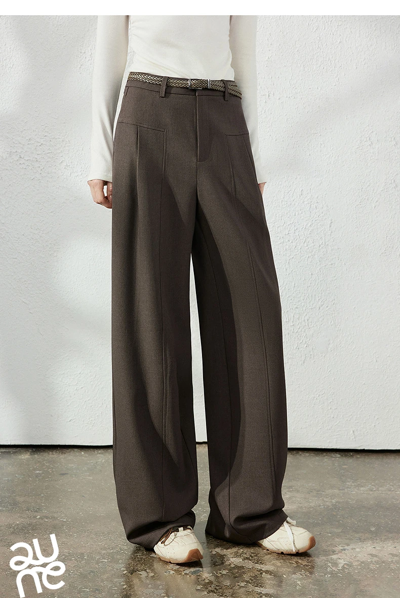 TOYOUTH Women's Wide Leg Suit Pants 2026 Fall New Drapey Seam Detail Tailored Office