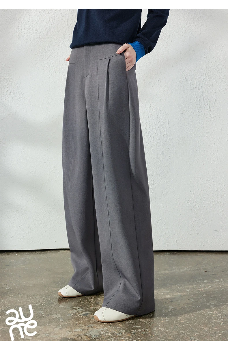 TOYOUTH Women's Wide Leg Suit Pants 2026 Fall New Drapey Seam Detail Tailored Office