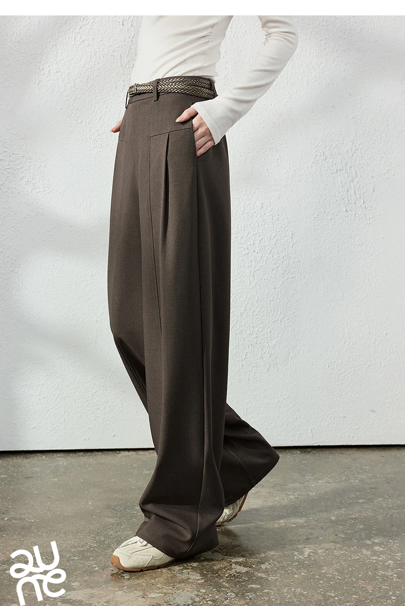 TOYOUTH Women's Wide Leg Suit Pants 2026 Fall New Drapey Seam Detail Tailored Office