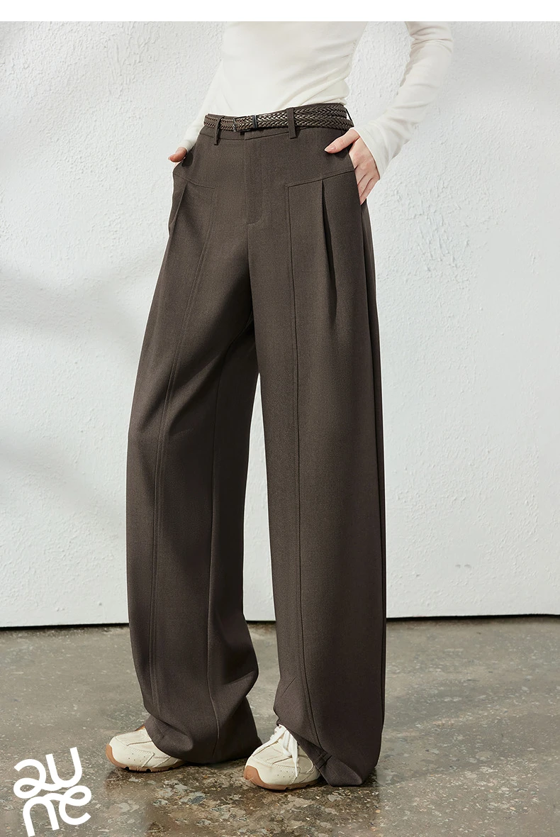 TOYOUTH Women's Wide Leg Suit Pants 2026 Fall New Drapey Seam Detail Tailored Office