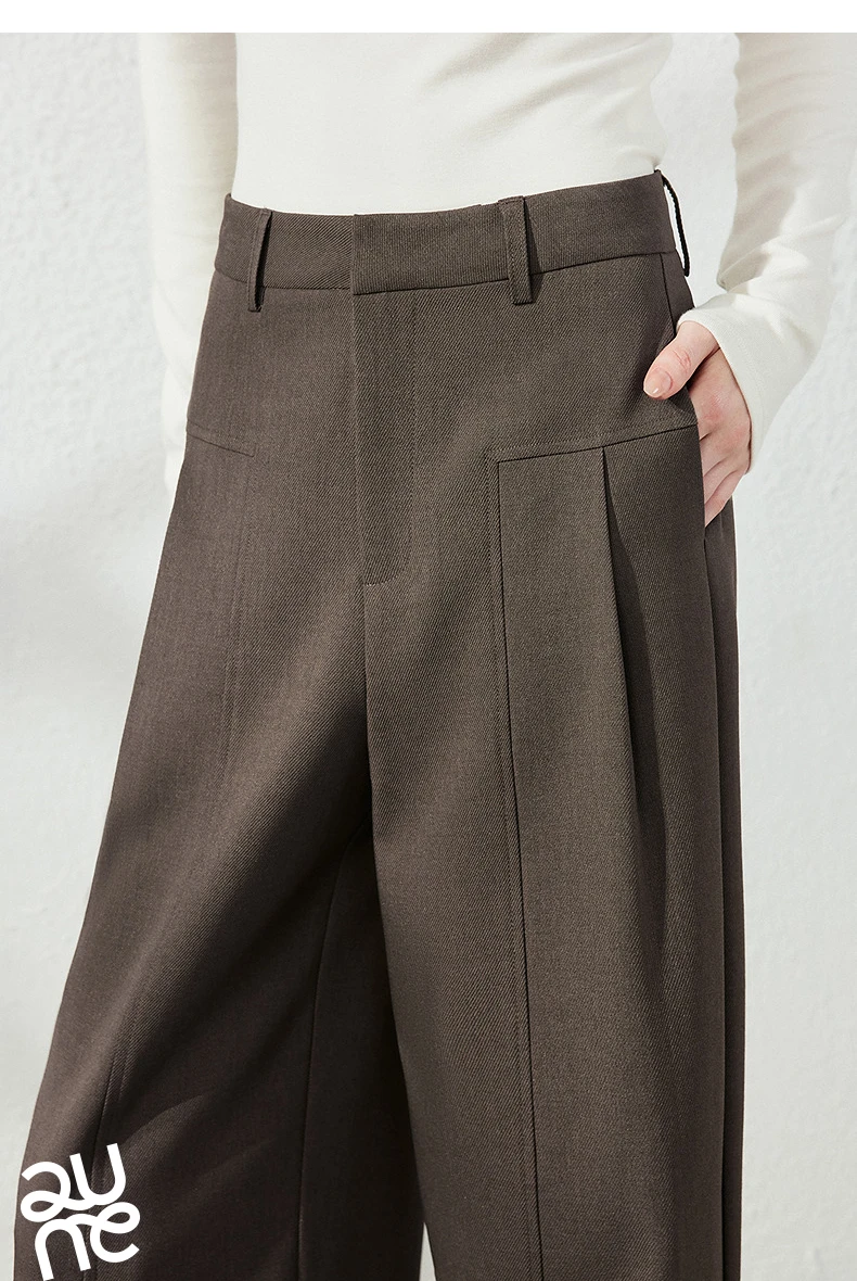 TOYOUTH Women's Wide Leg Suit Pants 2026 Fall New Drapey Seam Detail Tailored Office
