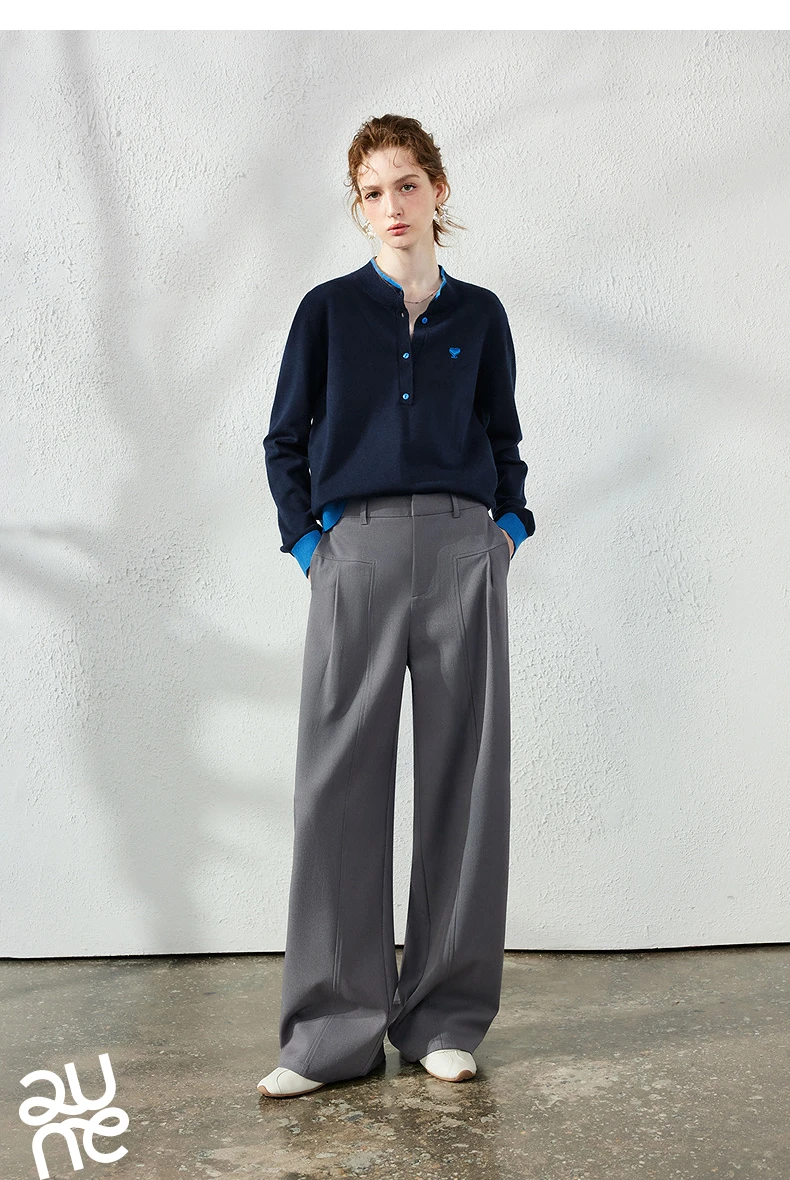 TOYOUTH Women's Wide Leg Suit Pants 2026 Fall New Drapey Seam Detail Tailored Office