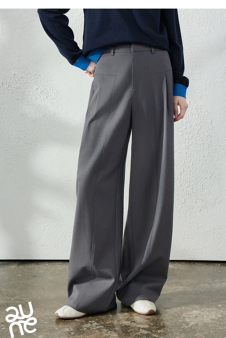TOYOUTH Women's Wide Leg Suit Pants 2026 Fall New Drapey Seam Detail Tailored Office
