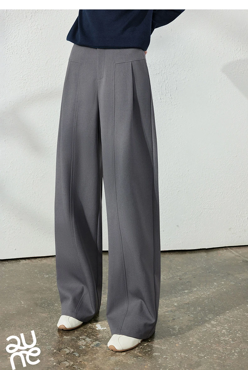TOYOUTH Women's Wide Leg Suit Pants 2026 Fall New Drapey Seam Detail Tailored Office