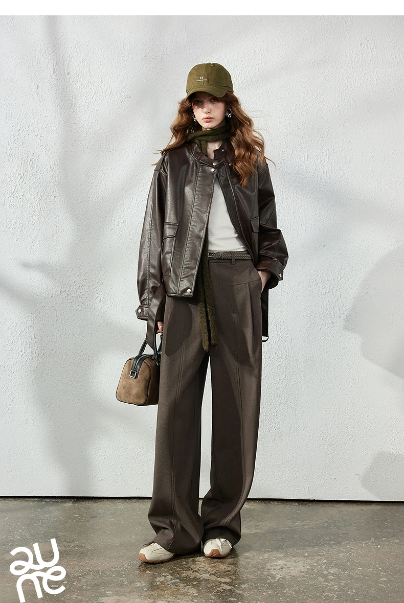 TOYOUTH Women's Wide Leg Suit Pants 2026 Fall New Drapey Seam Detail Tailored Office
