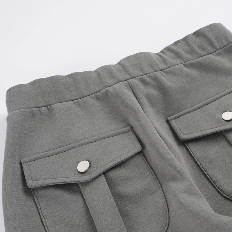 Women Y2K Low Waist Flare Sweatpants Grey Baggy Wide Leg Jogger Pants Drawstring High Street Casual Pocket Sweatpants Fashion