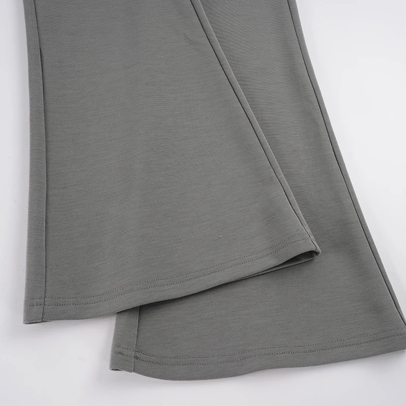 Women Y2K Low Waist Flare Sweatpants Grey Baggy Wide Leg Jogger Pants Drawstring High Street Casual Pocket Sweatpants Fashion