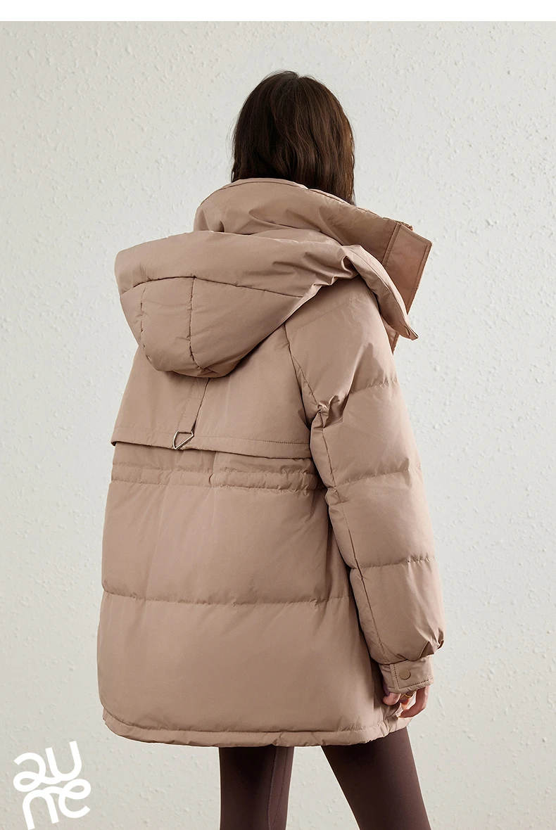 TOYOUTH Women's White Duck Down Coat 2026 Winter New Urban Functional Hooded Waist Cinched Windproof Outerwear