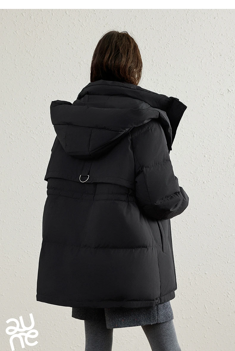 TOYOUTH Women's White Duck Down Coat 2026 Winter New Urban Functional Hooded Waist Cinched Windproof Outerwear