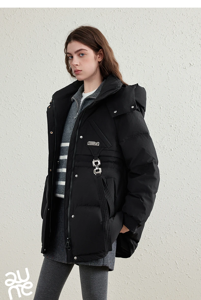 TOYOUTH Women's White Duck Down Coat 2026 Winter New Urban Functional Hooded Waist Cinched Windproof Outerwear
