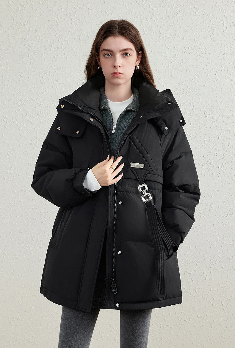 TOYOUTH Women's White Duck Down Coat 2026 Winter New Urban Functional Hooded Waist Cinched Windproof Outerwear