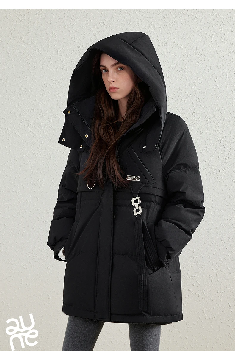 TOYOUTH Women's White Duck Down Coat 2026 Winter New Urban Functional Hooded Waist Cinched Windproof Outerwear