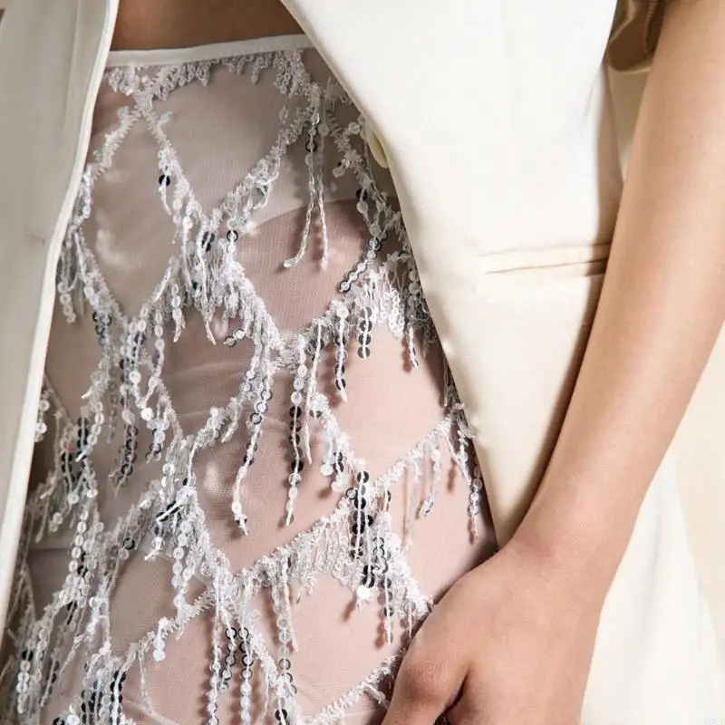 Stretch Sheer Skirt Features Sequins And Tassels for Nightclub Festival Wear