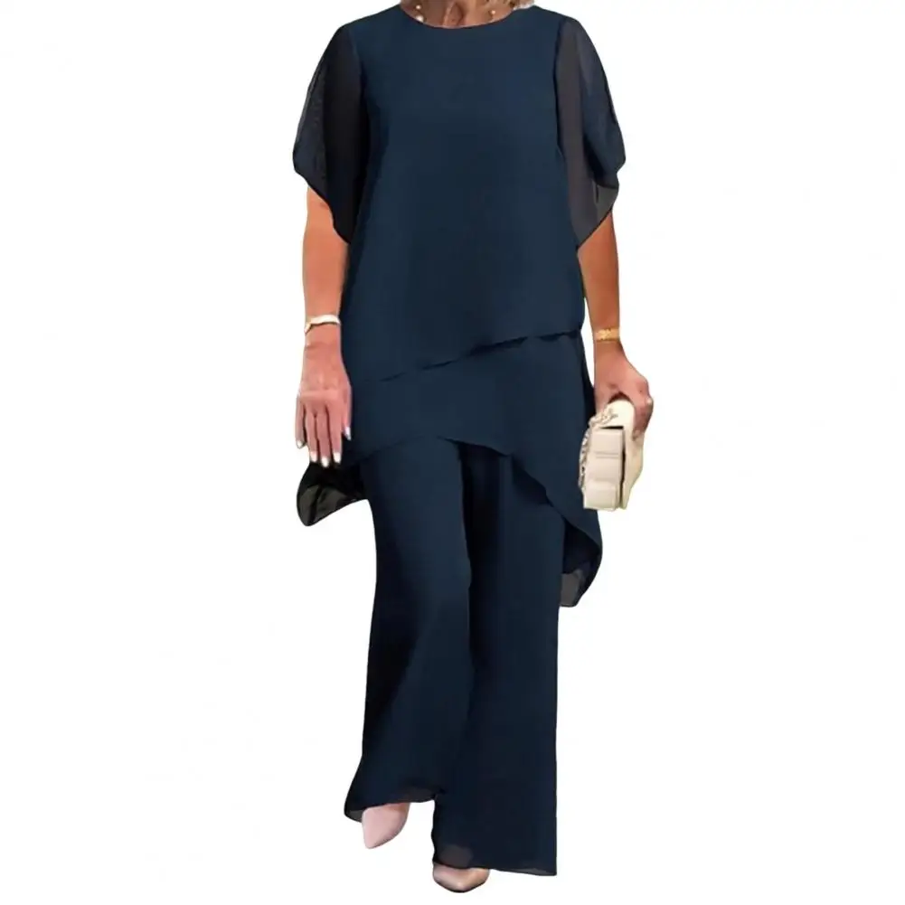 Casual Spring Outfit Women's 2-piece Chiffon Set Plus Size Wide Leg Pants Ruffle Layers V-neck Top Casual Office for Spring