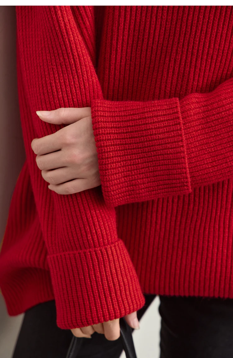 Amii Women's Sweater 2026 Winter New V-neck Loose Long Sleeve Solid Knit Sweater Ladies Basic Versatile Pullover Top 12444194