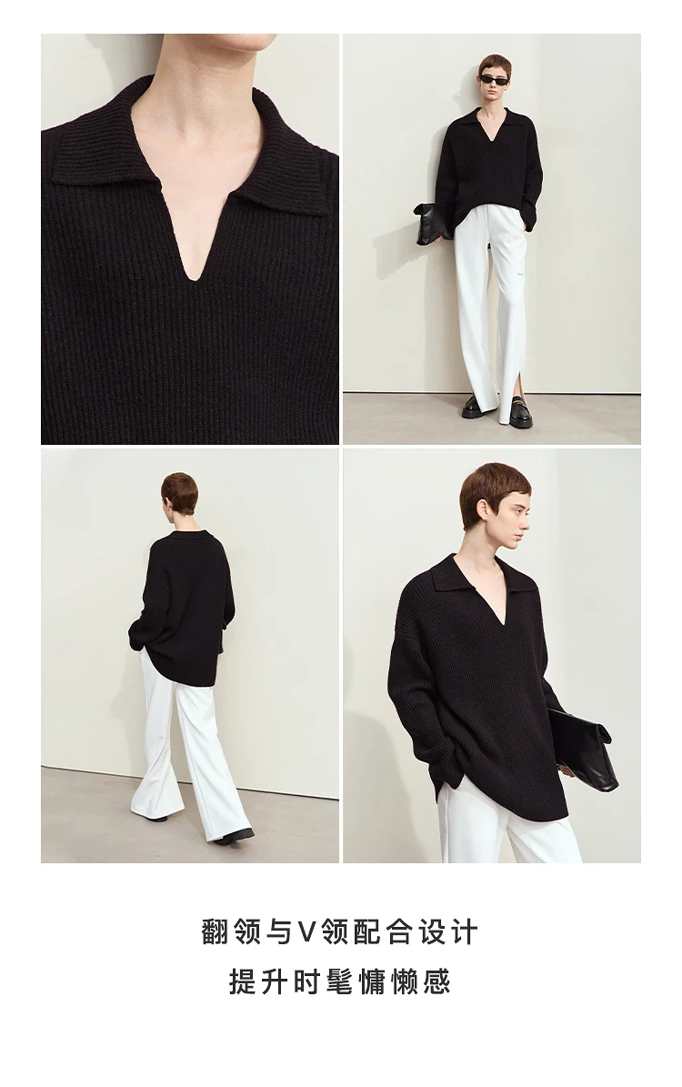 Amii Women's Sweater 2026 Winter New V-neck Loose Long Sleeve Solid Knit Sweater Ladies Basic Versatile Pullover Top 12444194