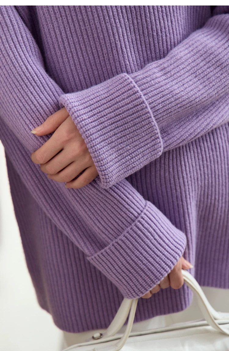 Amii Women's Sweater 2026 Winter New V-neck Loose Long Sleeve Solid Knit Sweater Ladies Basic Versatile Pullover Top 12444194