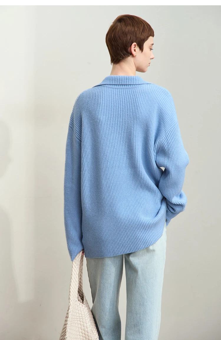 Amii Women's Sweater 2026 Winter New V-neck Loose Long Sleeve Solid Knit Sweater Ladies Basic Versatile Pullover Top 12444194
