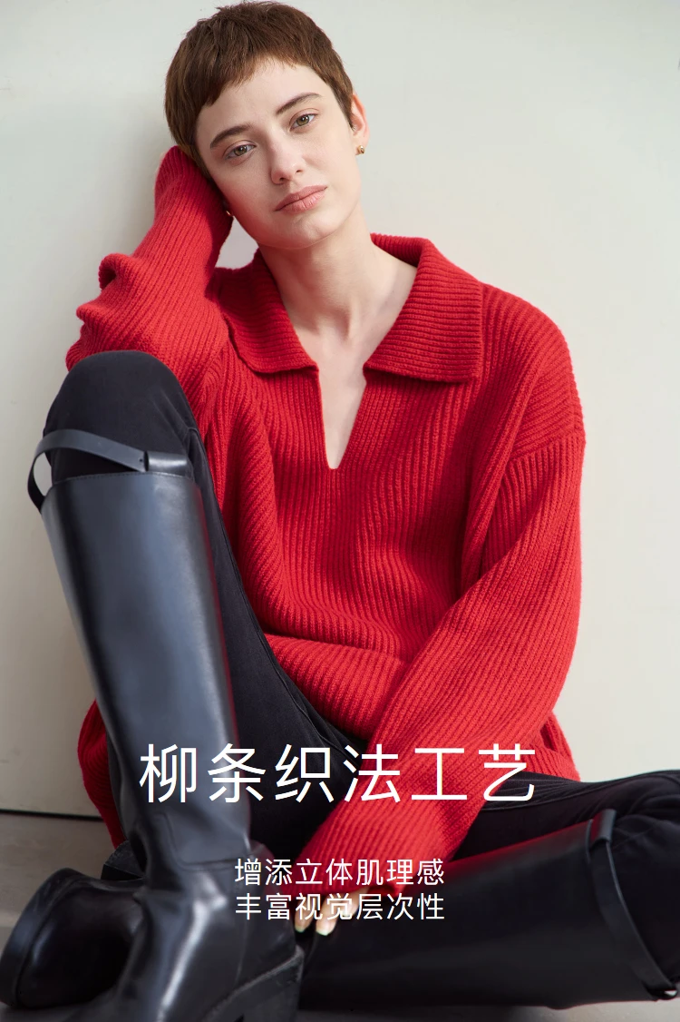 Amii Women's Sweater 2026 Winter New V-neck Loose Long Sleeve Solid Knit Sweater Ladies Basic Versatile Pullover Top 12444194