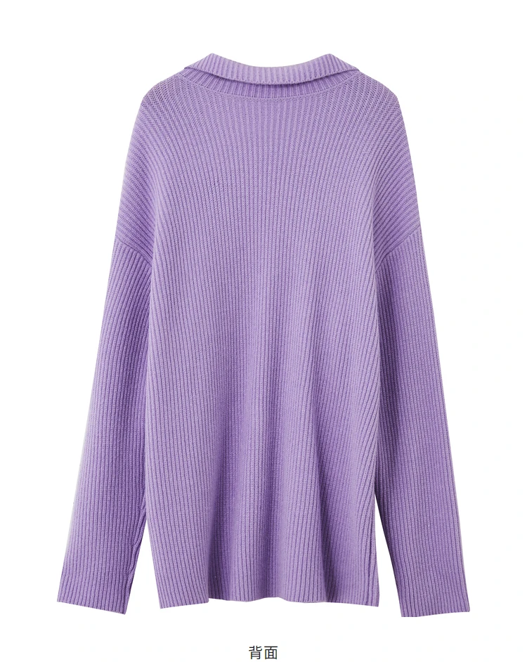 Amii Women's Sweater 2026 Winter New V-neck Loose Long Sleeve Solid Knit Sweater Ladies Basic Versatile Pullover Top 12444194
